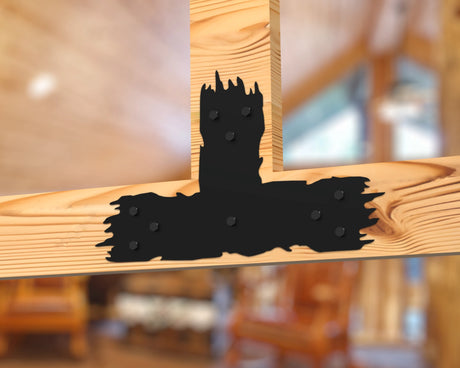 T Bracket - Rough Wood Style - For 8 Inch Lumber - Wood Post Brackets - construction brackets - brackets for post and beam construction - beam supports - post support - timber frame brackets - barndominium brackets - exposed beam brackets