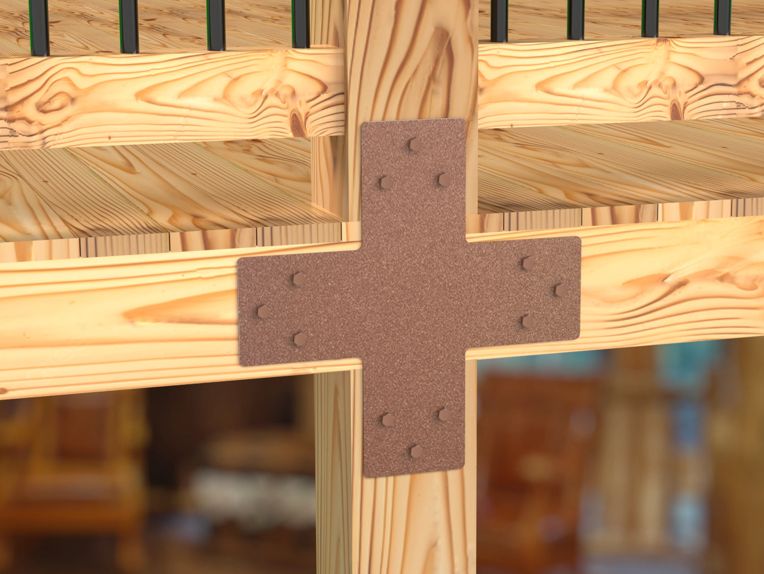 X Bracket - Standard Style - For 8 Inch Lumber - Wood Post Brackets - construction brackets - brackets for post and beam construction - beam supports - post support - timber frame brackets - barndominium brackets - exposed beam brackets