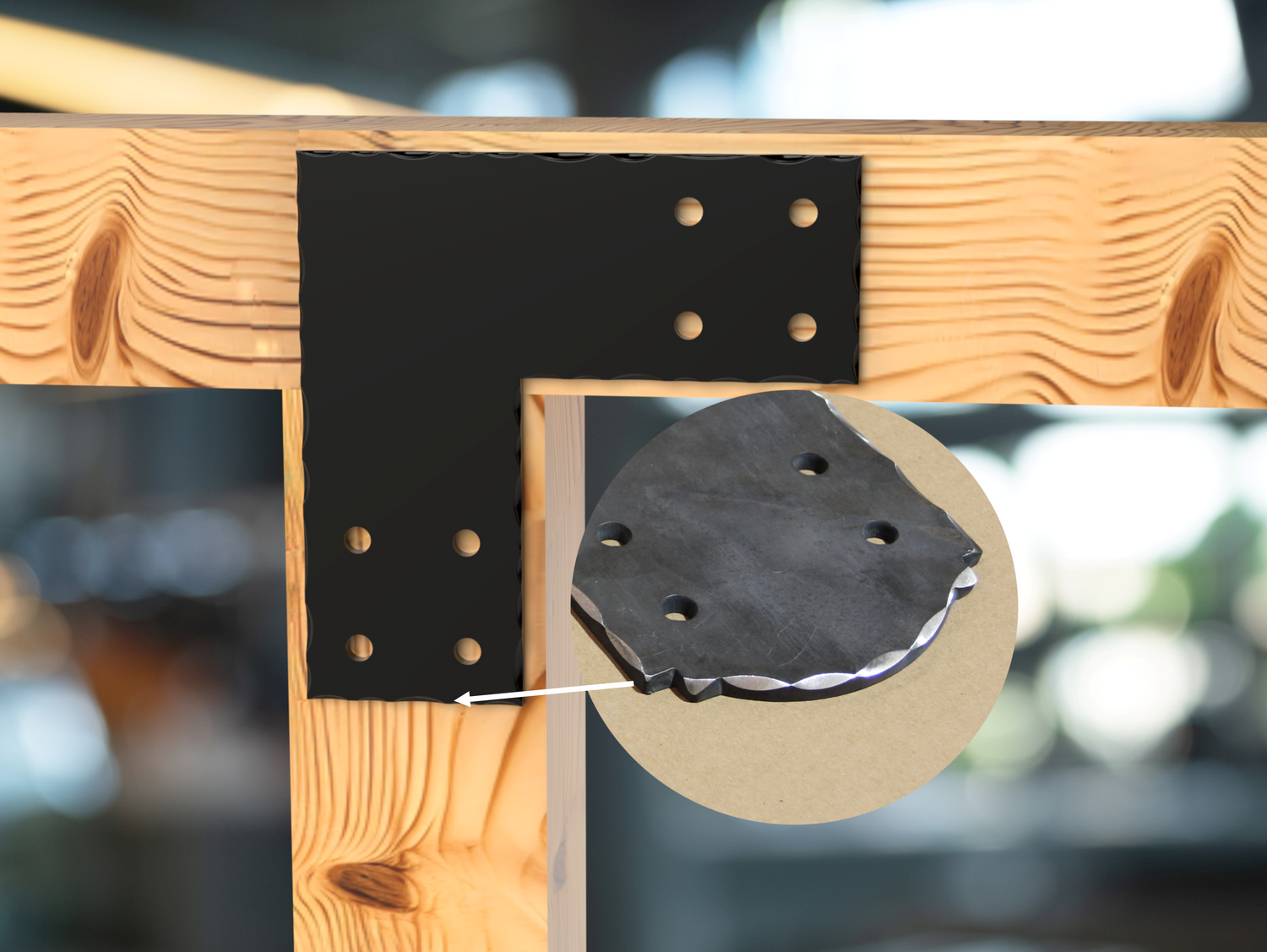 L Bracket - Scalloped Edges - 8 Inch Lumber - Wood Post Brackets - construction brackets - brackets for post and beam construction - beam supports - post support - timber frame brackets - barndominium brackets - exposed beam brackets