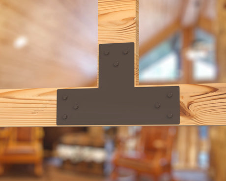 T Bracket - Standard Style - For 4 Inch Lumber - Wood Post Brackets - construction brackets - brackets for post and beam construction - beam supports - post support - timber frame brackets - barndominium brackets - exposed beam brackets