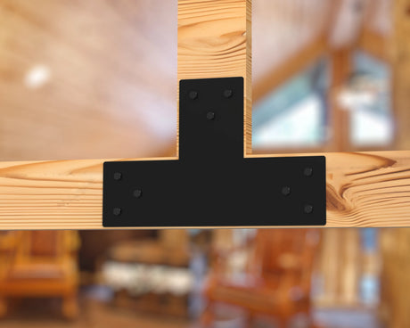 T Bracket - Standard Style - For 4 Inch Lumber - Wood Post Brackets - construction brackets - brackets for post and beam construction - beam supports - post support - timber frame brackets - barndominium brackets - exposed beam brackets
